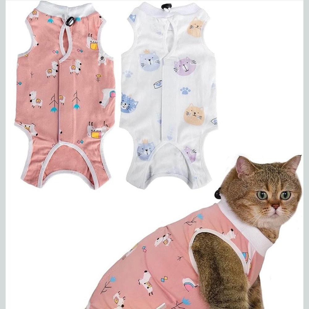 Cat Recovery Suit White Cat Print Surgical Snuggly Onesie Size Large L